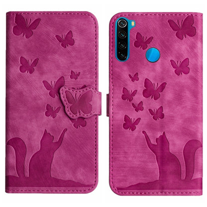 Pink butterfly and cat embossed flip leather phone case with magnetic flap.