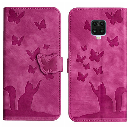 Pink butterfly and cat embossed flip leather phone case with magnetic flap.