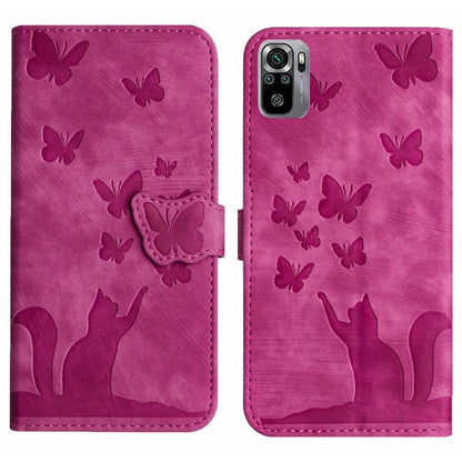 Pink embossed flip phone case with butterfly and cat silhouettes