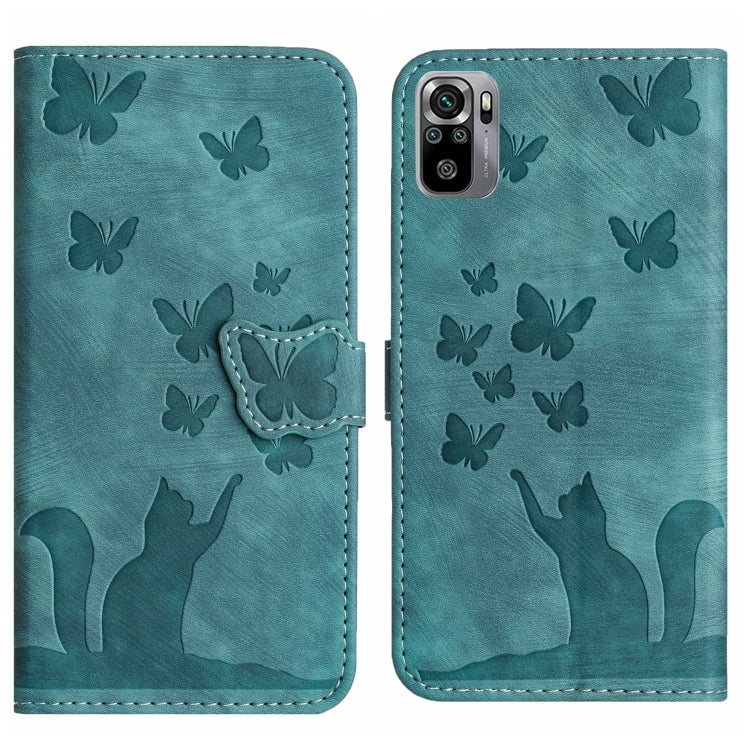 Teal embossed flip phone case with butterfly and cat silhouettes