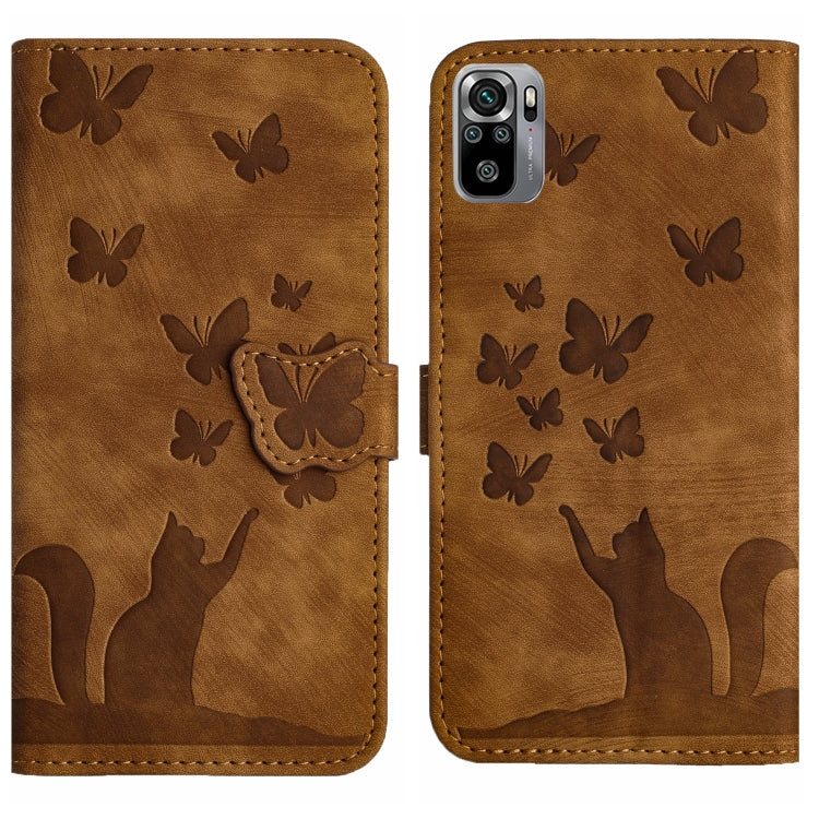 Brown embossed flip phone case with butterfly and cat silhouettes
