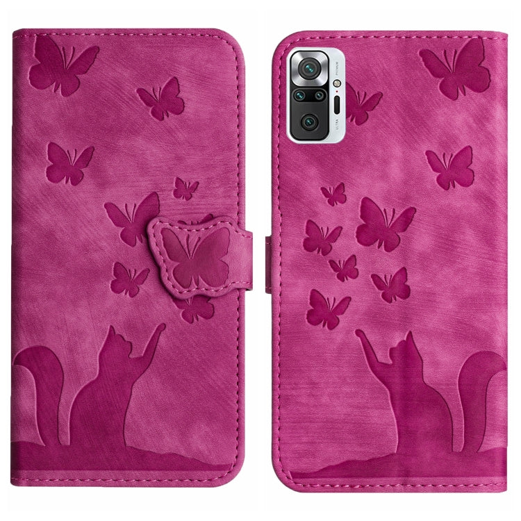 Pink embossed flip phone case with butterfly and cat silhouettes