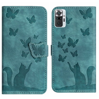 Teal embossed flip phone case with butterfly and cat silhouettes