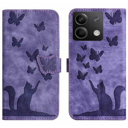 Purple butterfly cat embossing flip phone case with stitched flap and cat silhouette design