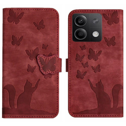 Red butterfly cat embossing flip phone case with stitched flap and butterfly pattern