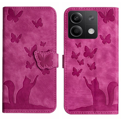 Pink butterfly cat embossing flip phone case with stitched flap and cat silhouette design