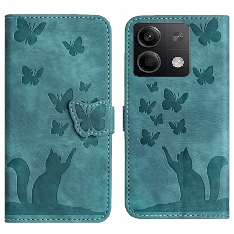 Turquoise butterfly cat embossing flip phone case with stitched flap and butterfly pattern