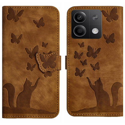 Brown butterfly cat embossing flip phone case with stitched flap and cat silhouette design