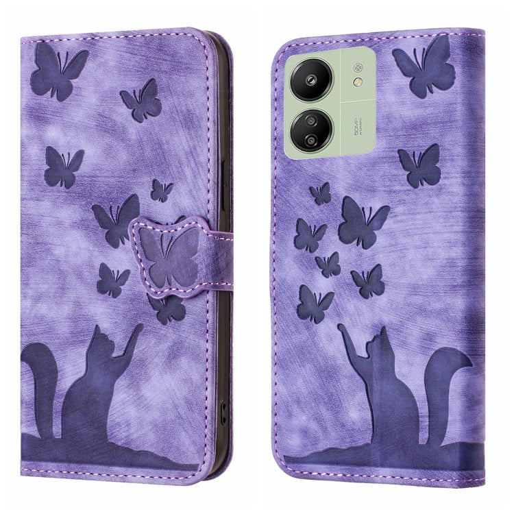 Purple butterfly cat flip phone case with front view and butterfly pattern