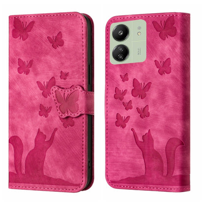 Pink butterfly cat flip phone case with camera cutout and butterfly pattern