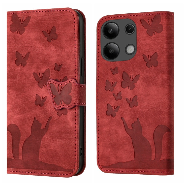 Red butterfly cat flip phone case with stitched flap and butterfly motif