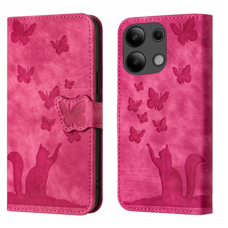 Pink butterfly cat flip phone case with stitched clasp flap and cat silhouette