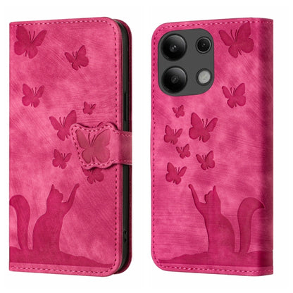 Pink butterfly cat flip phone case with stitched clasp flap and cat silhouette