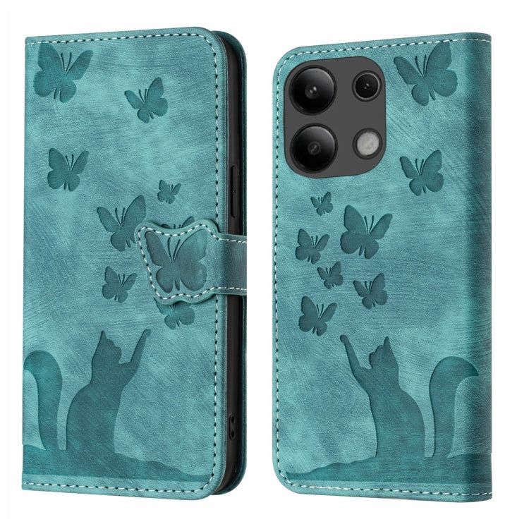 Teal butterfly cat flip phone case showing exterior with butterfly pattern and cat design
