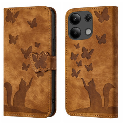 Brown butterfly cat flip phone case with butterfly pattern and embossed cat on flap