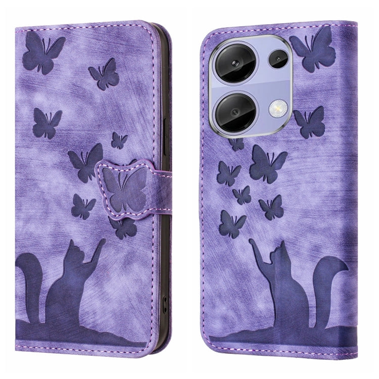 Purple flip leather phone case with butterfly cat silhouette and folio cover
