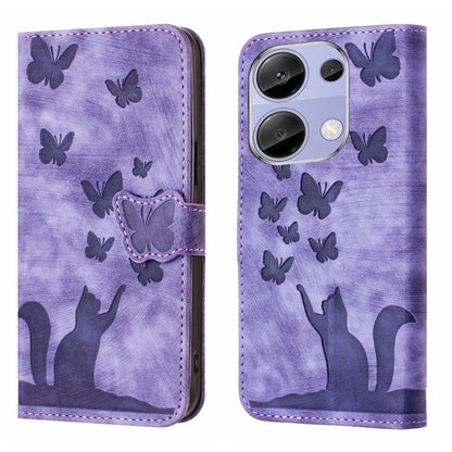 Purple flip leather phone case with butterfly cat silhouette and folio cover