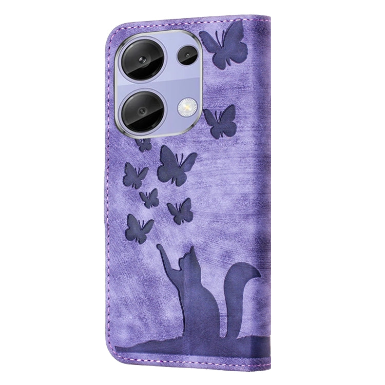 Purple flip leather phone case with butterfly pattern and camera cutout