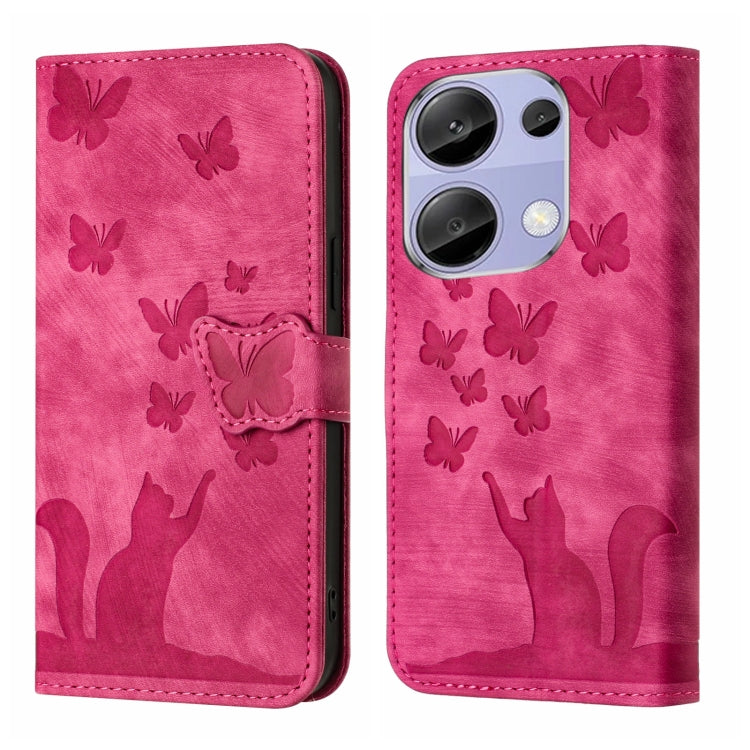 Pink flip leather phone case with butterfly pattern and cat silhouette