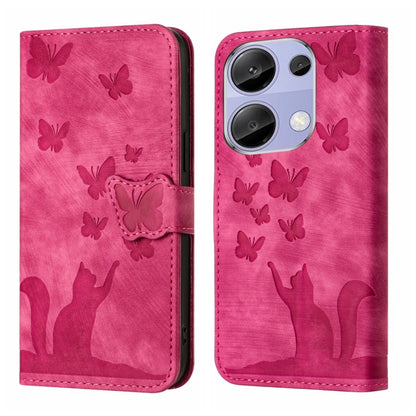 Pink flip leather phone case with butterfly pattern and cat silhouette