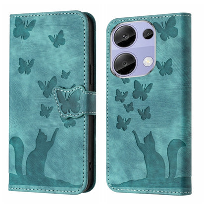 Teal butterfly cat flip phone case with stitched flap and embossed cat accent