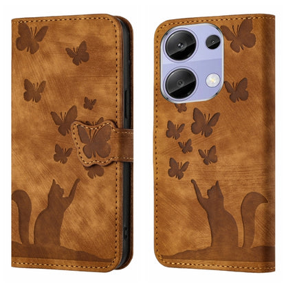 Brown butterfly cat flip phone case with stitched flap and butterfly pattern