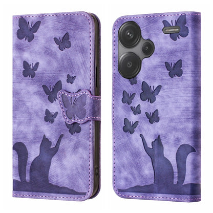 Lavender butterfly cat embossing flip phone case with stitched flap and butterfly pattern