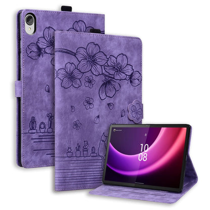 Lavender folio tablet case with floral embossed pattern and front viewing stand