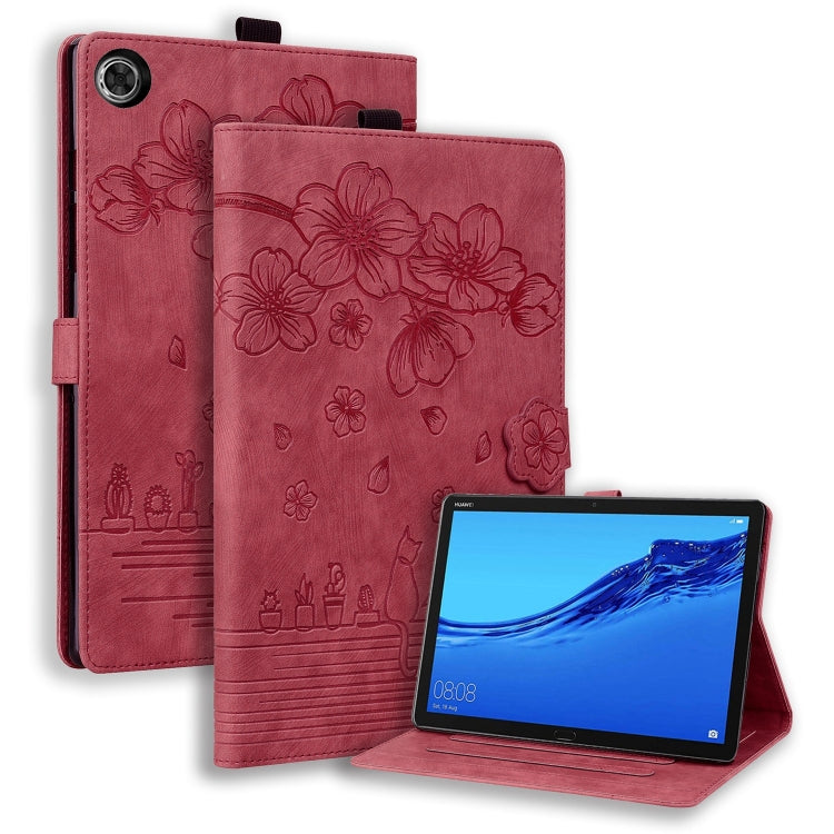 Rose-red floral embossed tablet folio case with stand and camera cutout