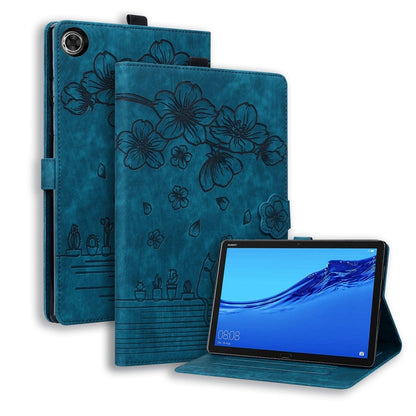 Teal folio tablet case with floral embossed design and card-slot stand