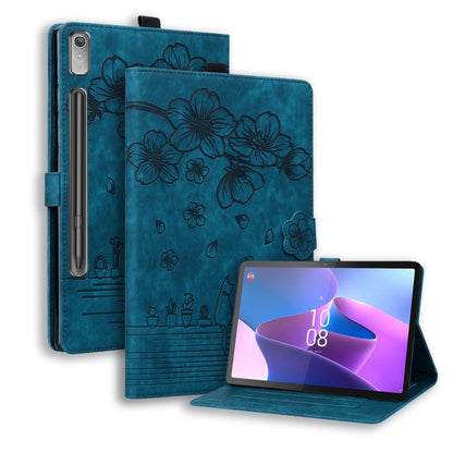 Blue floral embossed tablet folio case with stand and camera cutout