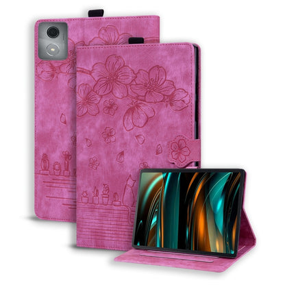 Pink folio tablet case with floral embossed design and front viewing kickstand.
