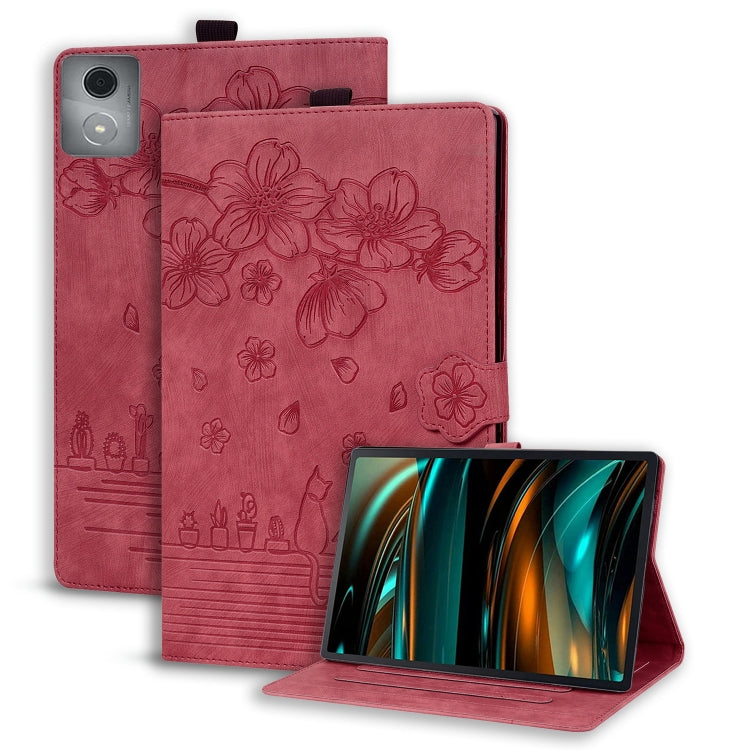 Rose pink folio tablet case with floral embossed design and front kickstand support.