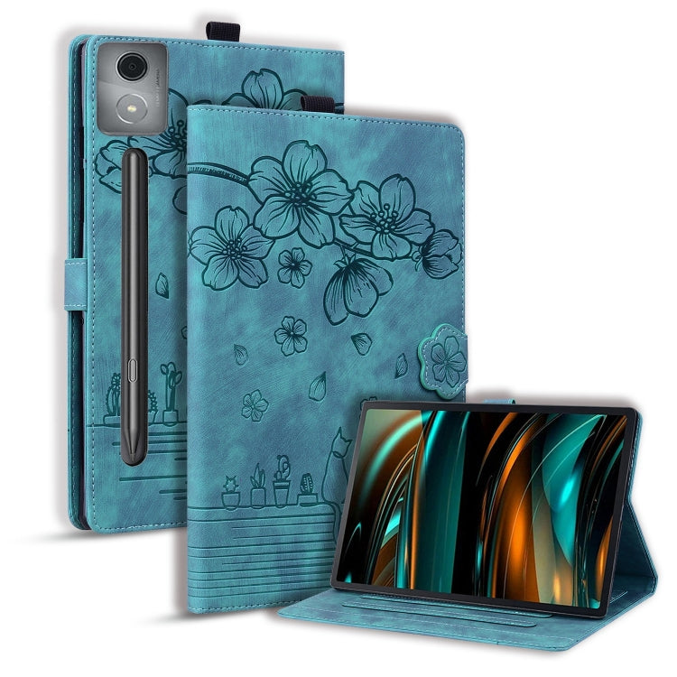 Light blue embossed floral tablet case with folio stand and side pen slot