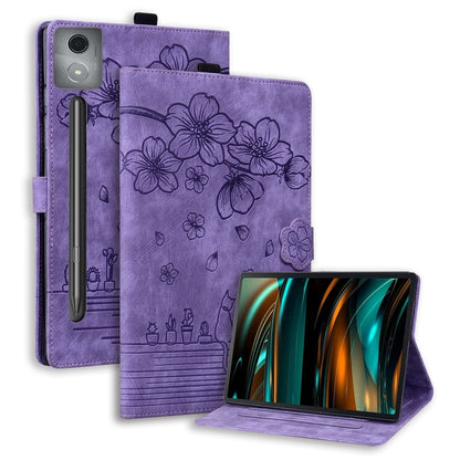 Purple folio tablet case with floral embossed design and front kickstand support.