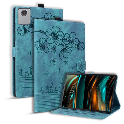 Teal embossed floral tablet case with folio stand and front cover panel