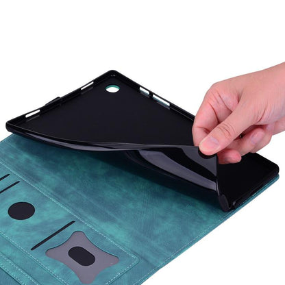 Teal blue folio tablet case with smooth exterior and protective edge flap.
