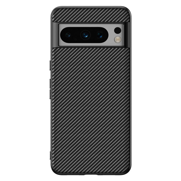 Ultra-thin carbon fiber phone case with dark weave texture and camera cutouts