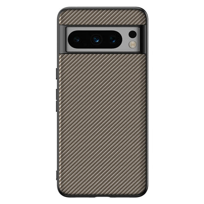 Carbon fiber texture phone case with gold and beige weave pattern, rear camera cutout area.