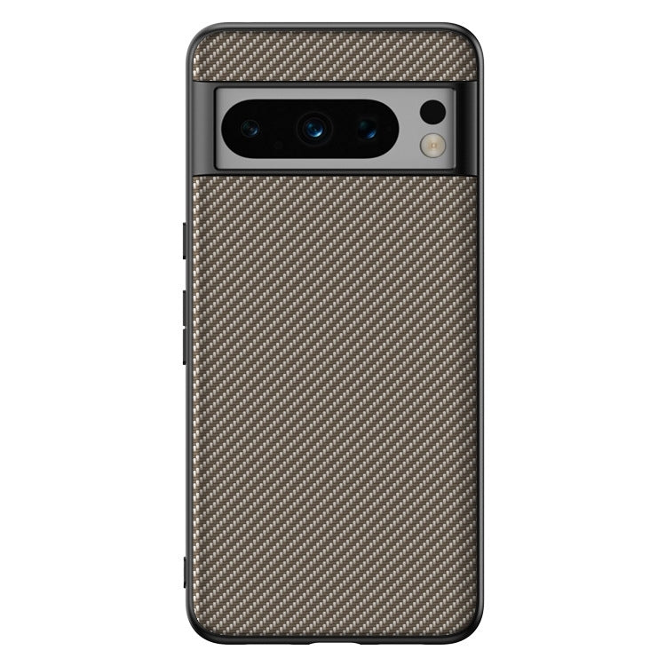 Metallic beige carbon fiber texture phone case with dual camera cutouts and side ports