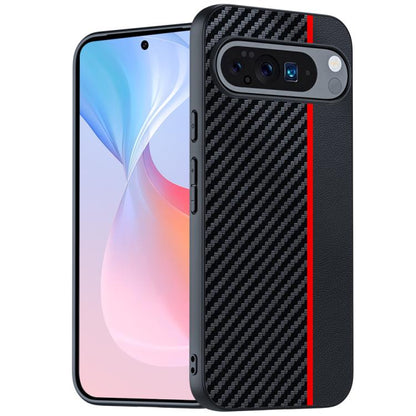 Carbon fiber texture phone case, black with red edge, slim with camera cutouts