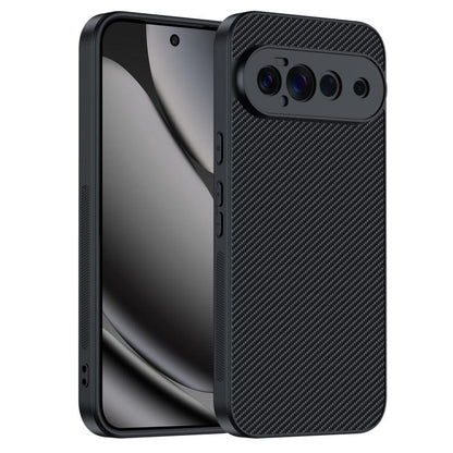 Carbon fiber texture phone case in dark black with raised camera opening