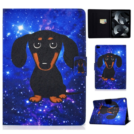 Dog-themed blue TPU flip tablet case with card slot and stand, front cover closed