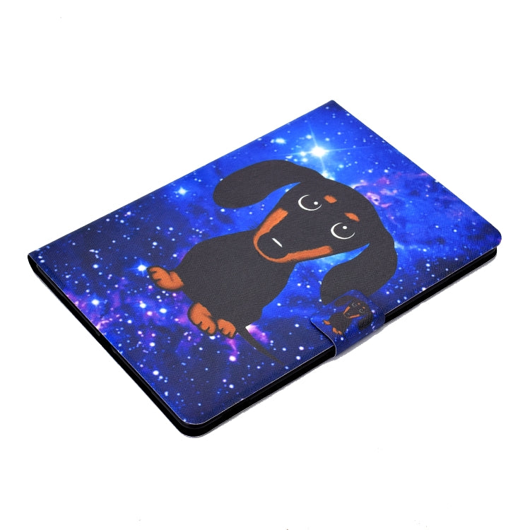 Blue dog TPU tablet case with illustrated back, viewed from above