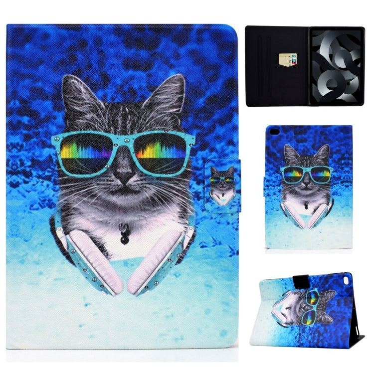 Cat-themed blue TPU flip tablet case with card slot and stand, front cover closed