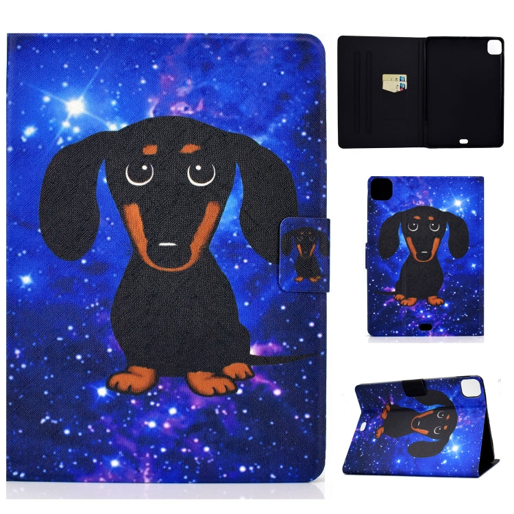 Space dachshund print folio case with card slot and sleep/wake function for tablet