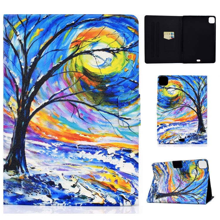 Watercolor tree landscape horizontal flip tablet case with card slot and sleep/wake