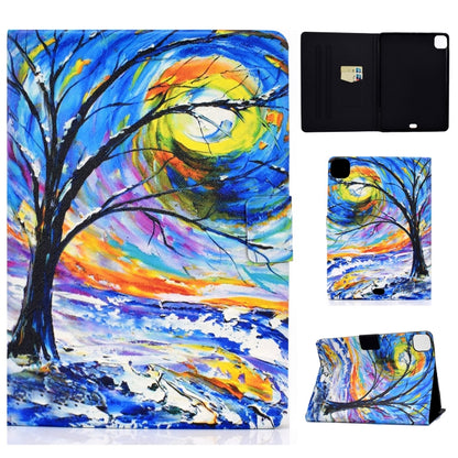 Watercolor tree landscape horizontal flip tablet case with card slot and sleep/wake