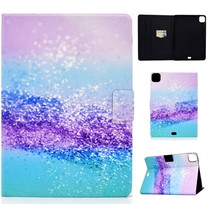 Purple and blue glitter landscape horizontal flip tablet case with card slot and sleep/wake