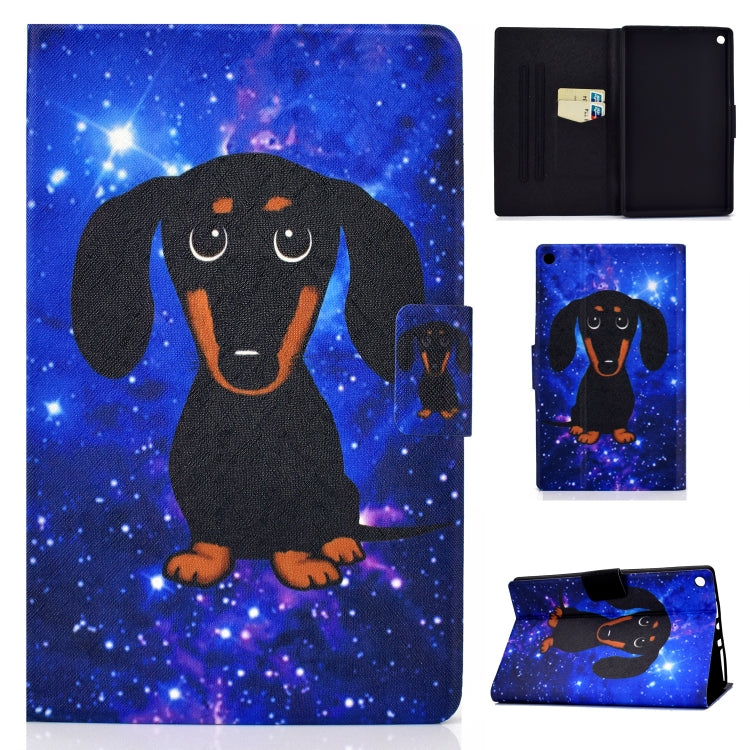 Space dog illustration horizontal flip tablet case with card slot and sleep/wake